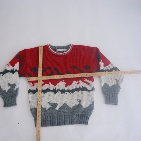 Vintage Club International Red Gray Eclectic Grandpa Outdoor Crewneck Sweater M - Picture 3 of 10